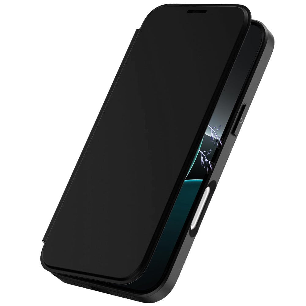 For Apple iPhone 16 Pro (6.3") Flap Wallet Case Credit Card Slot, Clear TPU Back Hard [Magnetic Circle] Compatible with Magsafe Case Cover Black