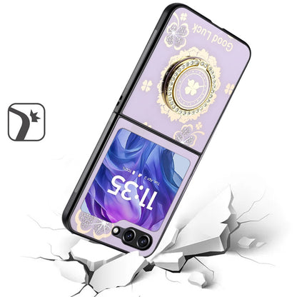 For Motorola Razr 2025 Diamonds 3D Fashion Bling Sparkly Glitter Ornaments Engraving Hybrid with Ring Stand Case Cover