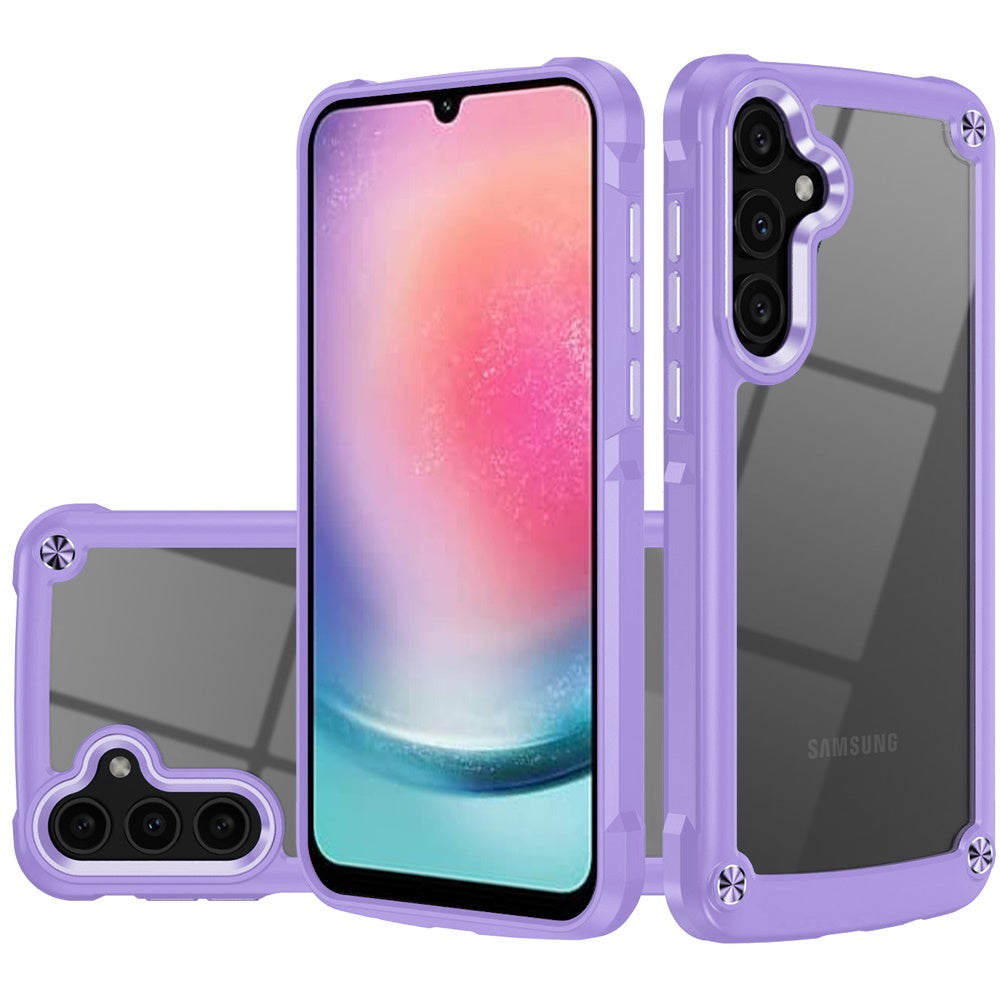 For Samsung Galaxy A26 Hybrid Transparent Rubber with Metal Buttons & Camera Edges Hard TPU Corner Frame Bumper Case Cover