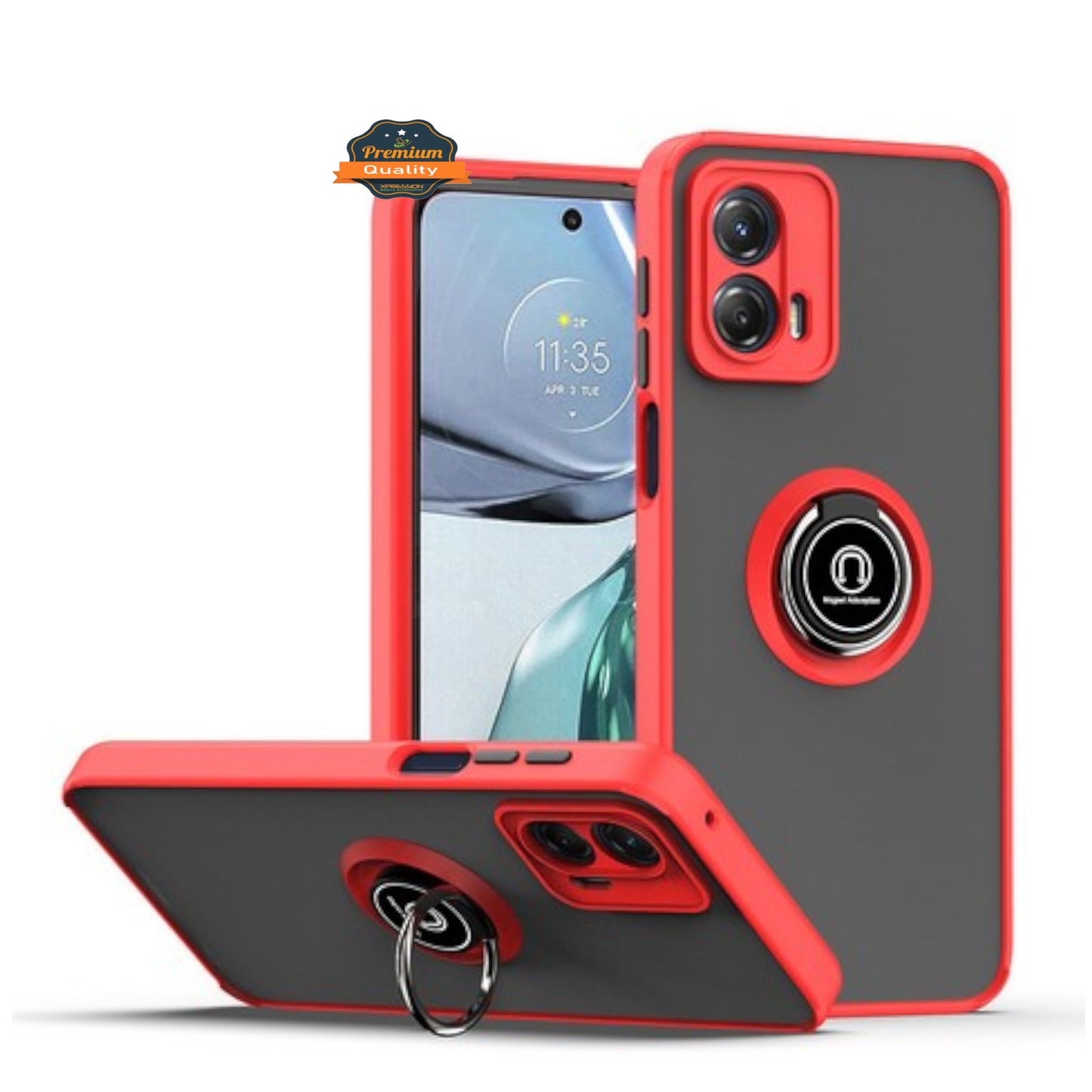 For Motorola Moto G Power 5G 2025 Translucent Matte Back Hybrid with Rotatable Metal Ring Holder Kickstand Shockproof TPU (Fit Car Mount) Case Cover