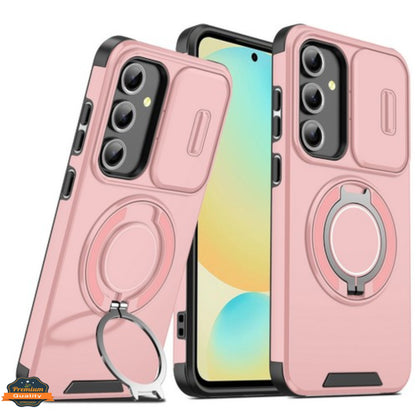 For Samsung Galaxy S25 Fan Edition /Galaxy S25 FE Hybrid Case with 360° Magnetic Ring Stand, Camera Slide Protector & Compatible with MagSafe Case Cover