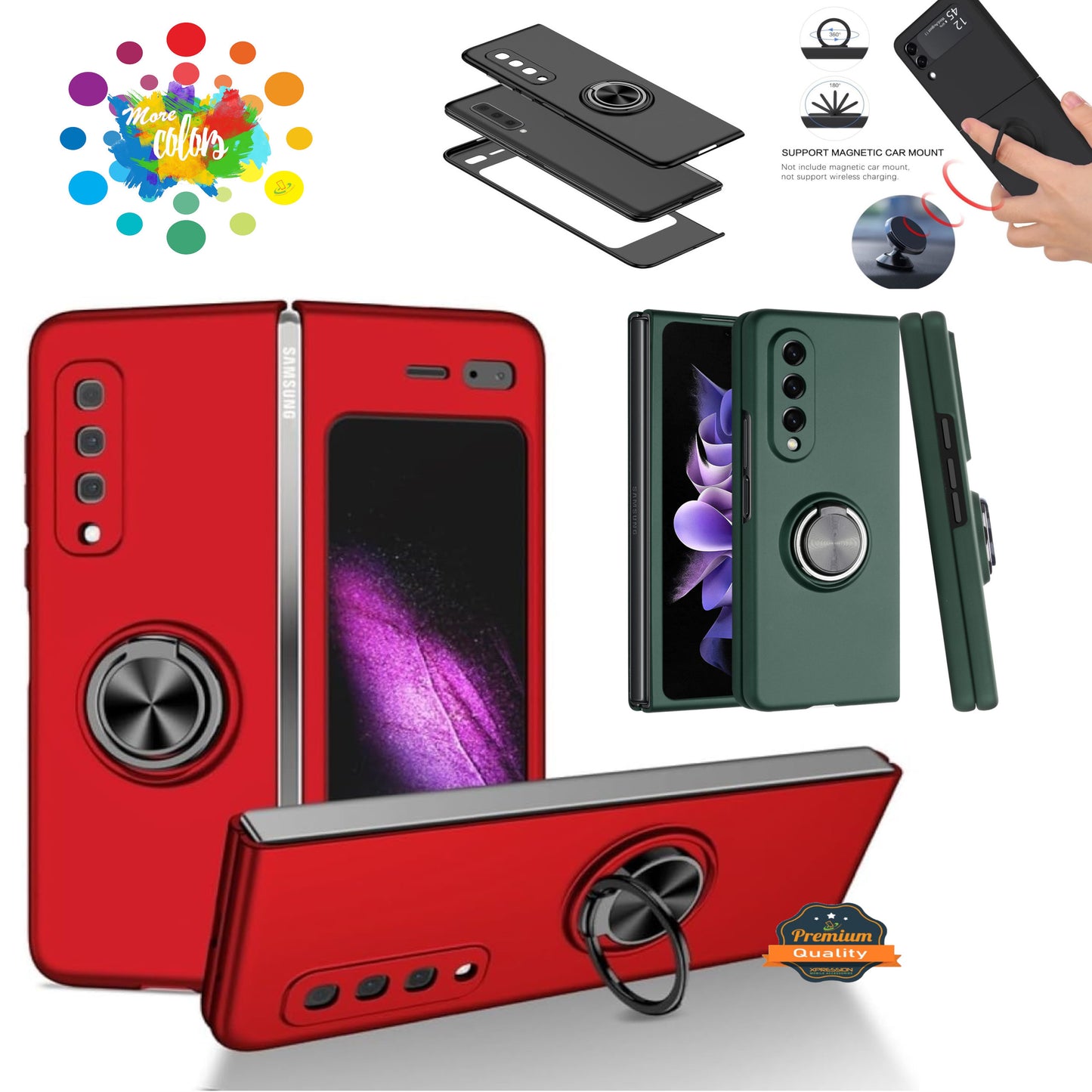 For Samsung Galaxy Z Fold 7 Matte Silicone TPU Rubber Magnetic with 360° Ring Stand Grip Shockproof Slim Hybrid Case Cover