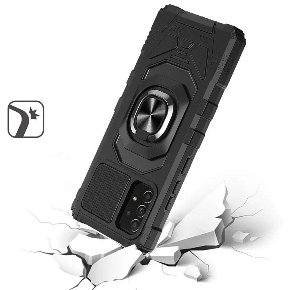 For Samsung Galaxy A52 5G Hybrid Dual Layer with 360° Rotate Magnetic Ring Stand Holder Kickstand TPU Rugged PC Shockproof Case Cover Black