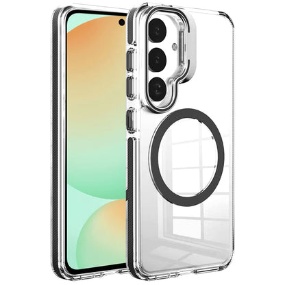 For Samsung Galaxy S25 Ultra Built-in Camera Kick-Stand, Compatible with MagSafe, Transparent Colorful Edged Tough Hybrid TPU Case Cover Clear Black