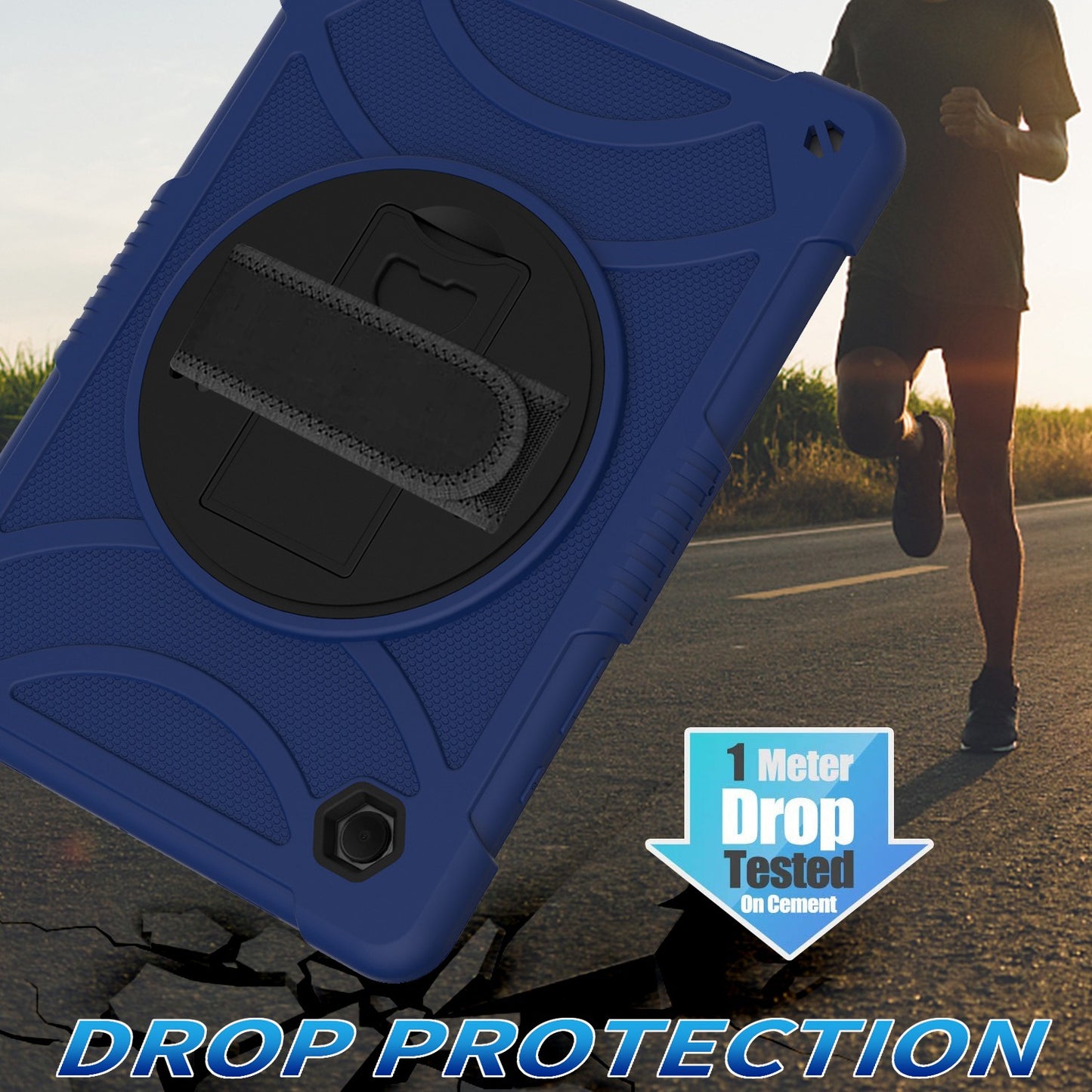 For 3-in-1 Tough Hybrid Shockproof Protector Silicone TPU with Pencil Holder, Kickstand, Hand & Shoulder Strap Blue Tablet Case Cover