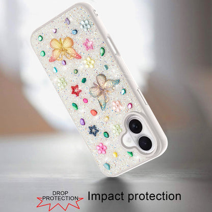 For Apple iPhone 17 (6.3") Diamond Butterfly 3D Glitter Bling Design, Slim Hybrid Sparkle Protective Cover TPU for Women Girls Case Cover