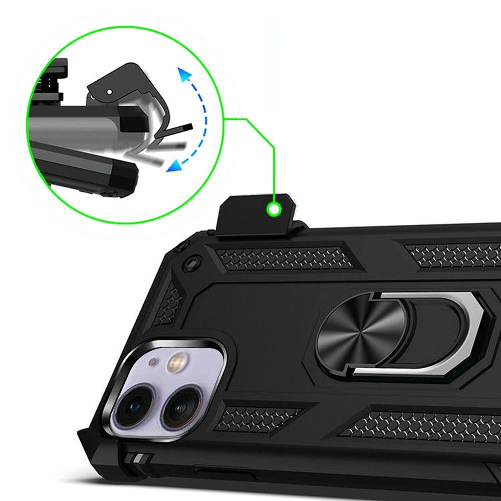 For Apple iPhone 17E /16E Hybrid Combo Belt Clip Holster with Ring Stand Holder, Military Grade Fit Magnetic Car Mount Shockproof Case Cover Black