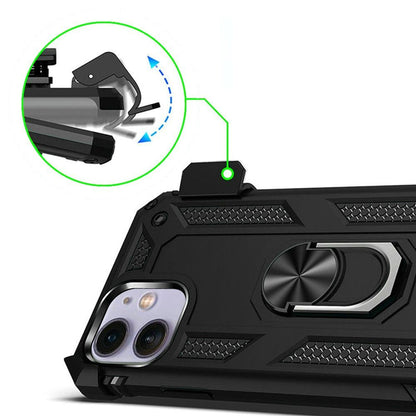 For Apple iPhone 17E /16E Hybrid Combo Belt Clip Holster with Ring Stand Holder, Military Grade Fit Magnetic Car Mount Shockproof Case Cover Black