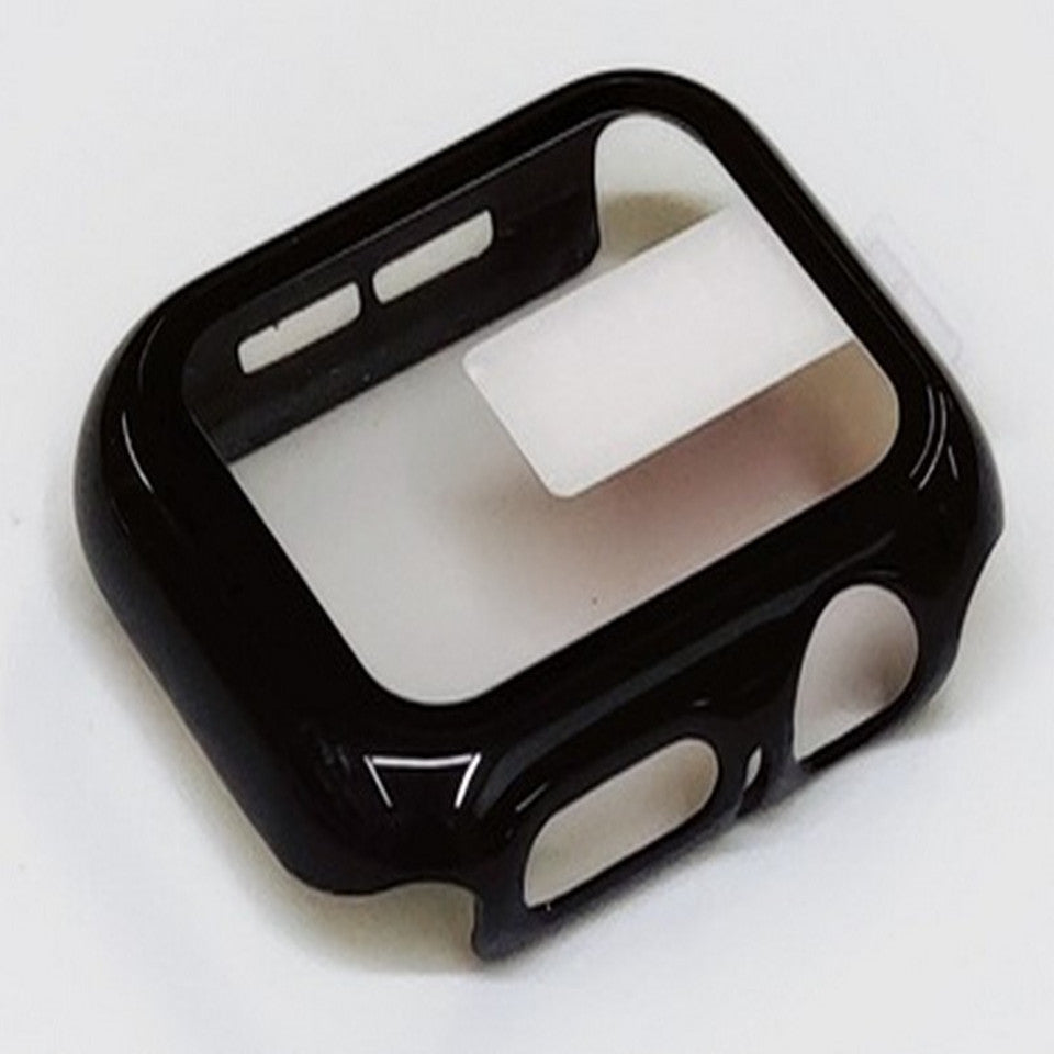 For Apple Watch Size 45mm Hard PC Electroplate Frame Face Full Coverage Protective with Tempered Glass Screen Protector Case Cover