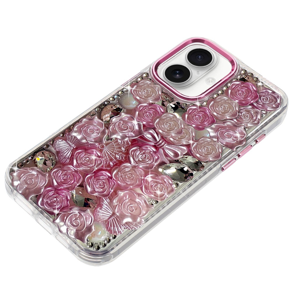 For Apple iPhone 17 (6.3") Muti-Color Floral Fashion Bling Crystal 3D Full Diamonds Stones Sparkle Rhinestone Glitter Hybrid Case Cover