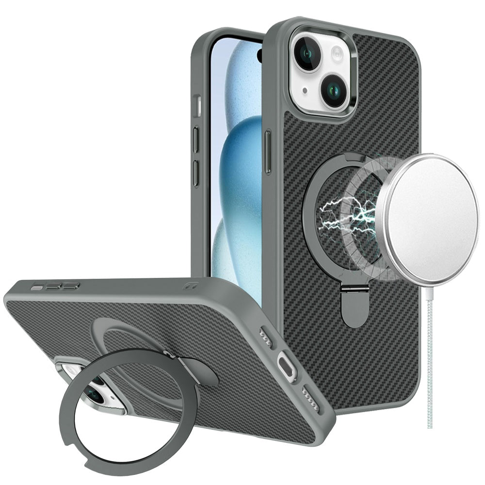 For Apple iPhone 11 Hybrid Carbon Fiber Design with MagSafe Compatible [Magnetic Circle], Ring Stand Shockproof Slim TPU Case Cover