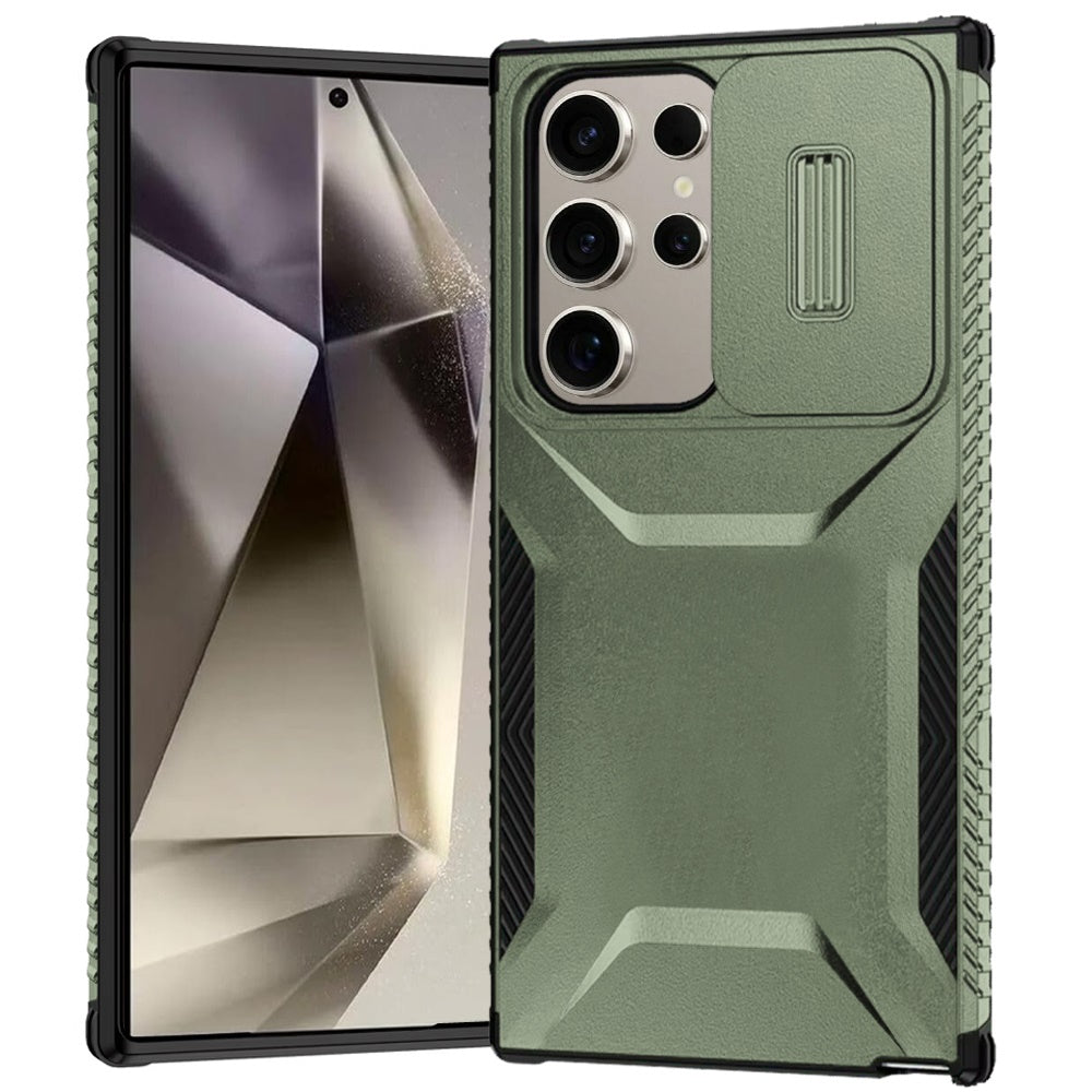 For Samsung Galaxy S25 Ultra Slim Fit Shockproof Hybrid with Slide Camera Window Covering, Rugged Tpu Silicone Hard PC Bumper Case Cover Midnight Green