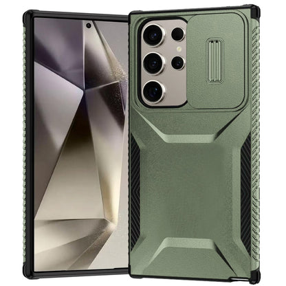 For Samsung Galaxy S25 Ultra Slim Fit Shockproof Hybrid with Slide Camera Window Covering, Rugged Tpu Silicone Hard PC Bumper Case Cover Midnight Green