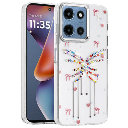 For Motorola Moto G 5G 2026/2025 Butterfly Resin Epoxy Diamond Design Metal Edged Hybrid Shockproof Heavy Duty Drop Protection Case Cover