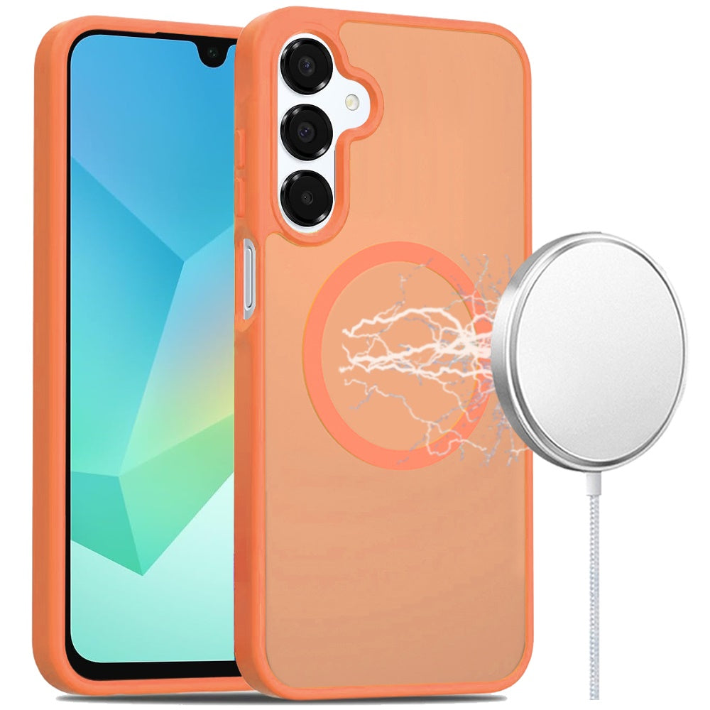 For Samsung Galaxy A16 5G MagSafe Compatible Case Hybrid Soft TPU Bumper Hard Translucent Matte Back Slim Shockproof Case Cover Cosmic Orange