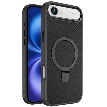 For Apple iPhone 17 Air (6.6") Hybrid Carbon Fiber Design with MagSafe Compatible [Magnetic Circle], Ring Stand Shockproof Slim TPU Case Cover