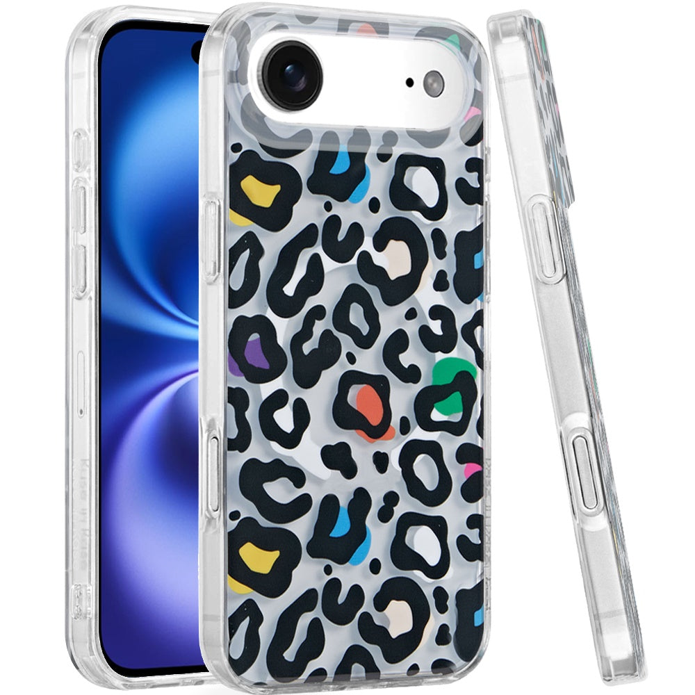 For Apple iPhone 17 Stylish Pattern Fashion IMD Printed Design TPU Double Layer Slim Shockproof with Magnetic Back Case Cover Multicolor Leopard