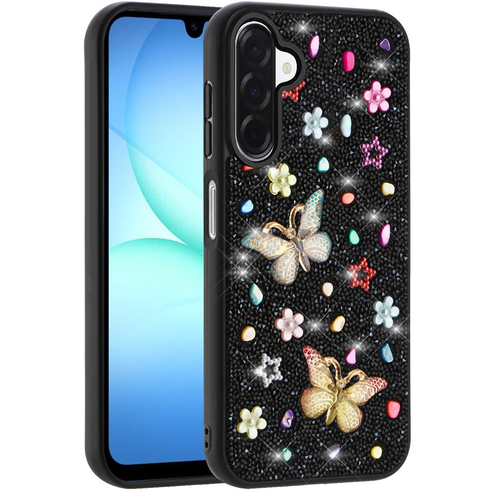 For Samsung Galaxy A17 5G Diamond Butterfly 3D Glitter Bling Design, Slim Hybrid Sparkle Protective Cover TPU for Women Girls Case Cover