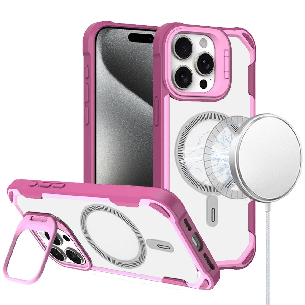 For Apple iPhone 16 Pro Max (6.9") Magnetic Circle Hybrid with Camera Stand, Compatible with MagSafe, Shockproof Protective Case Cover