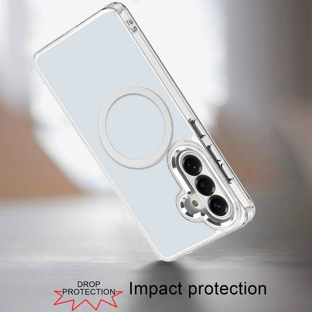 For Samsung Galaxy S25 /S24 Transparent Back Hybrid Case - Magnetic Circle, Color Frame, Metal Buttons, MagSafe Compatible Case Cover
