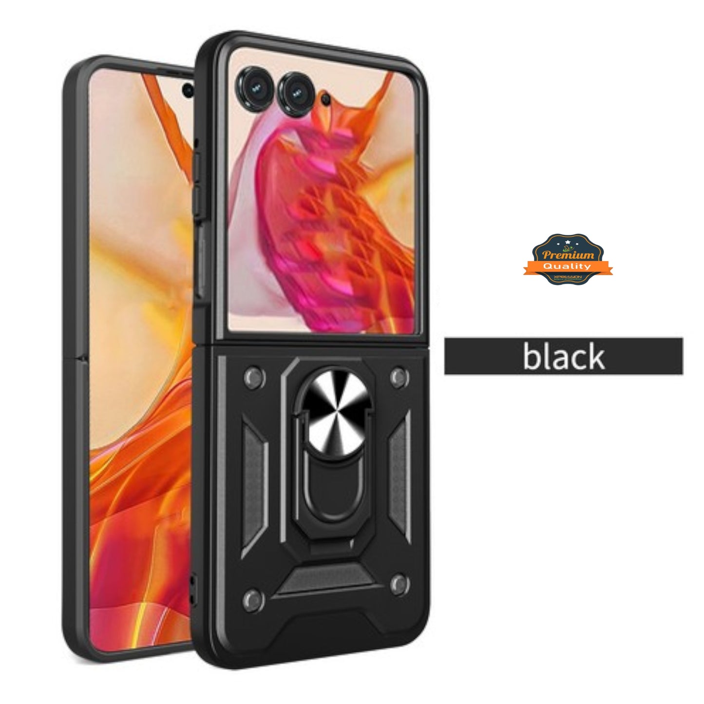 For Motorola Razr Ultra 2025 Shockproof Hybrid Dual Layer PC + TPU with Metal Ring Kickstand Heavy Duty Armor Shell Case Cover