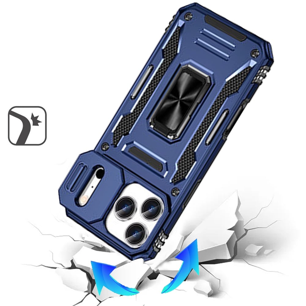 For Apple iPhone 17 Pro (6.3") Tough Hybrid Case with Movable Camera Window & Metal Ring Stand Shockproof Case Cover
