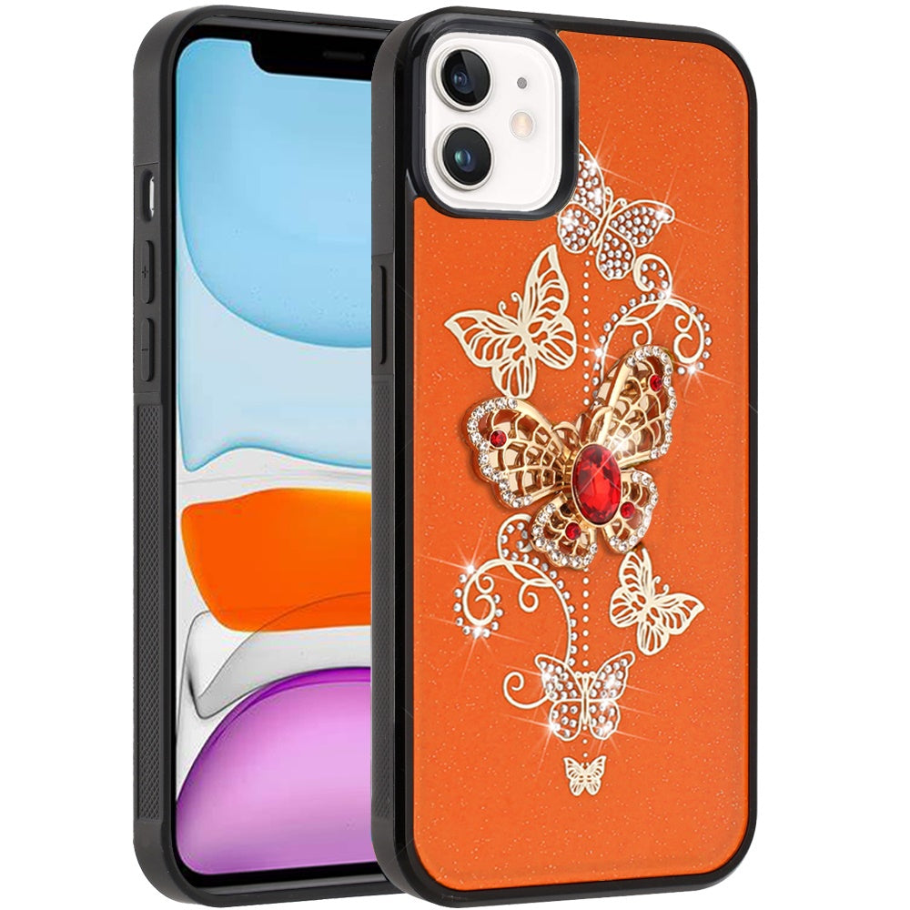 For Apple iPhone 11 Diamonds 3D Fashion Bling Sparkly Glitter Ornaments Engraving Hybrid with Ring Stand Case Cover