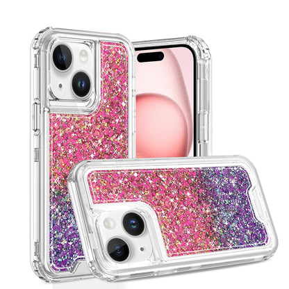 For Samsung Galaxy A26 Epoxy Bling Glitter Sparkly 3-in-1 Transparent Hybrid Full-Body Shockproof PC Bumper Case Cover Hot Pink + Purple