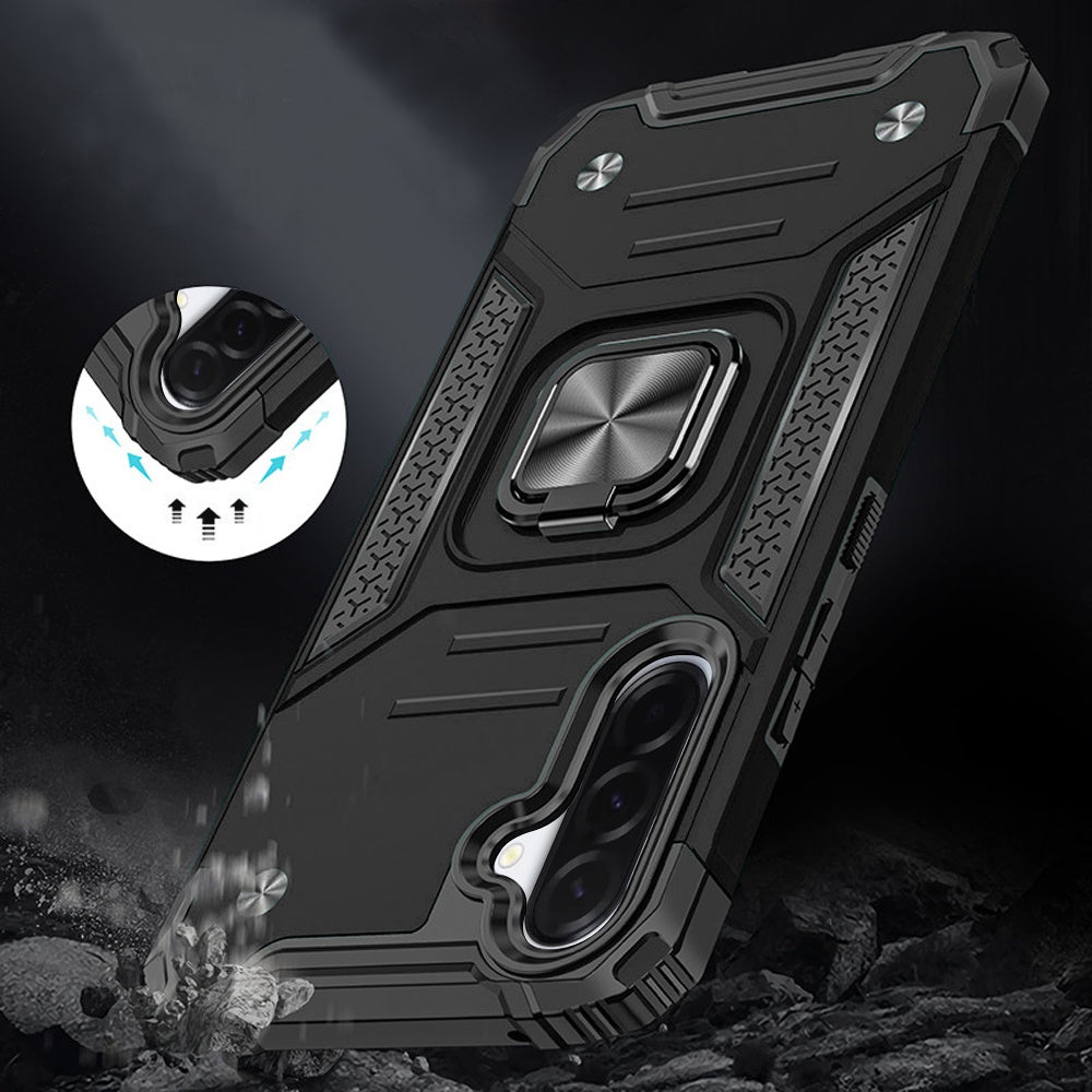 For Samsung Galaxy A37 Armor Hybrid Magnetic Stand with Ring Holder Kickstand Shockproof Heavy-Duty Durable Rugged TPU Dual Layer Case Cover
