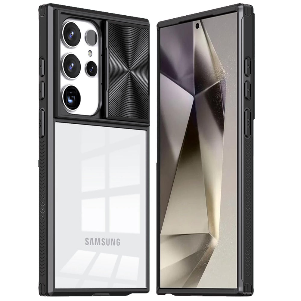 For Samsung Galaxy S25 /S24 Hybrid Cases with Sliding Camera Cover Transparent Shockproof Bumper TPU Protective Case Cover