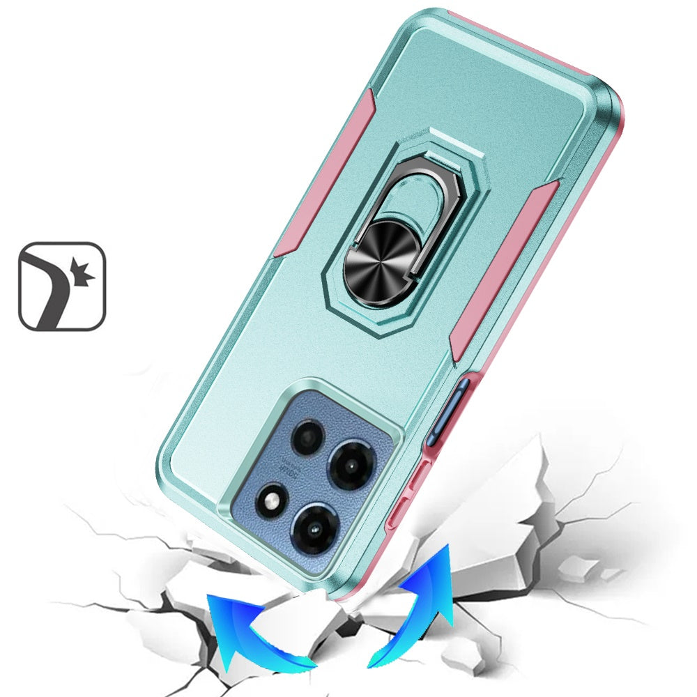 For Motorola Moto G 5G 2025 Hybrid Rugged Tough 2in1 Drop-Proof Protection Military Grade Armor with Metal Ring Stand Case Cover
