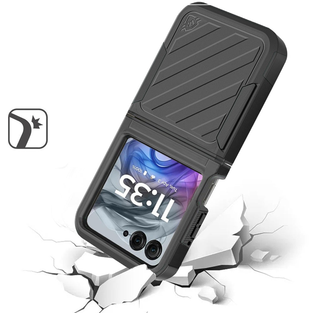 For Motorola Razr 2024 Combo Hybrid lined with Belt Clip Holster Armor Shockproof Rugged Textured 2in1 Non Slip Tough Case Cover Black / Black