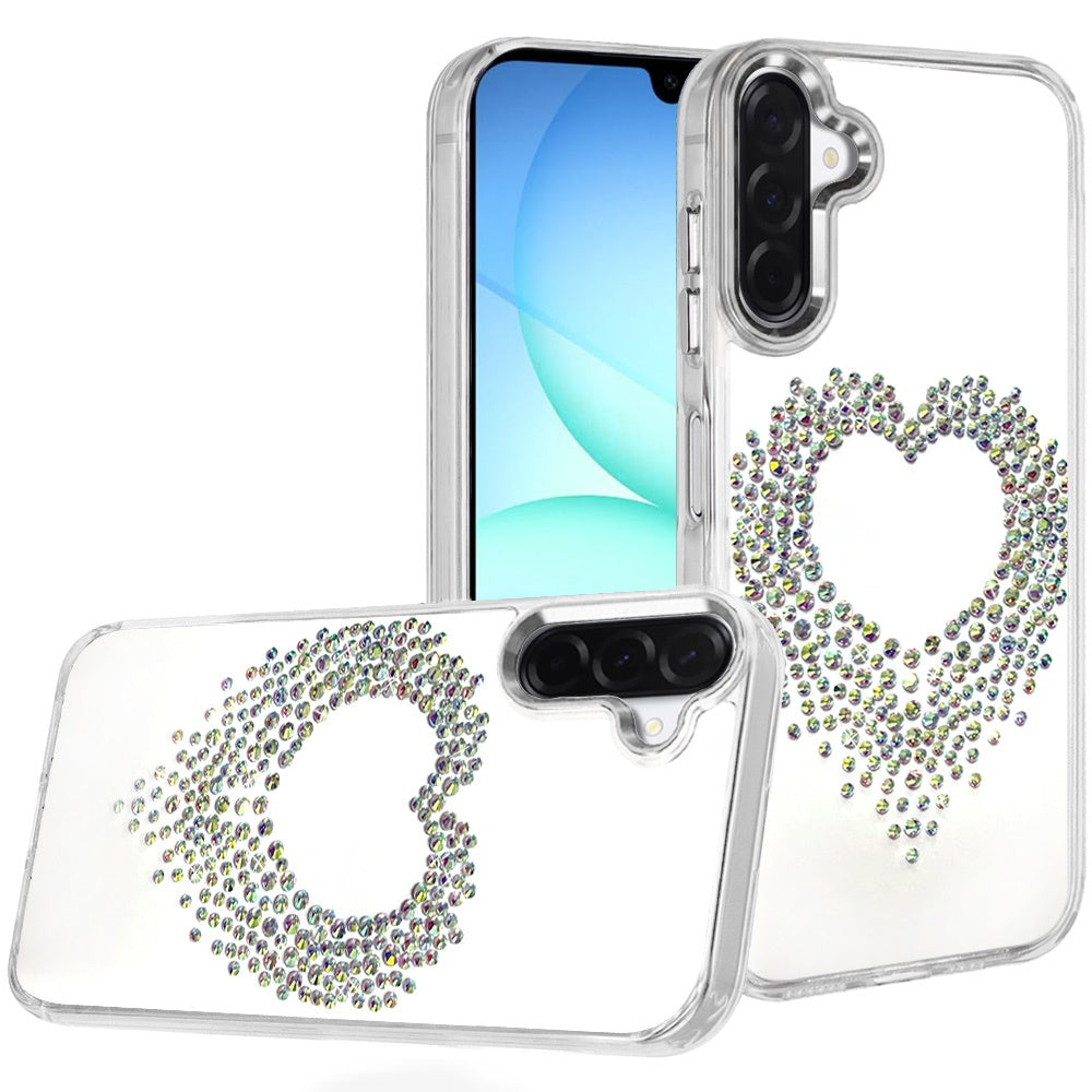 For Samsung Galaxy A17 5G Angel Hearts Bling Glitter Diamond Hybrid TPU Cover, Colorful Frame Shockproof Protective Back Case Cover Silver