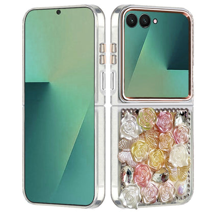 For Samsung Galaxy Z Flip 7 Muti-Color Floral Fashion Bling Crystal 3D Full Diamonds Stones Sparkle Rhinestone Glitter Hybrid Case Cover