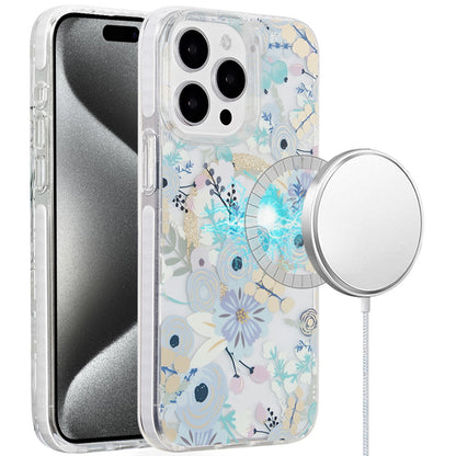 For Apple iPhone 16 Pro Double Layer Fashion IMD Magnetic Hybrid Shockproof Protection Stylish Durable Design Secure Grip Slim Case Cover Pink Floral