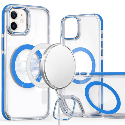 For Samsung Galaxy S22 Hybrid Clear Invisible Camera Bracket Stand [With Magsafe Magnetic Circle] Shockproof Color Frame Case Cover Blue