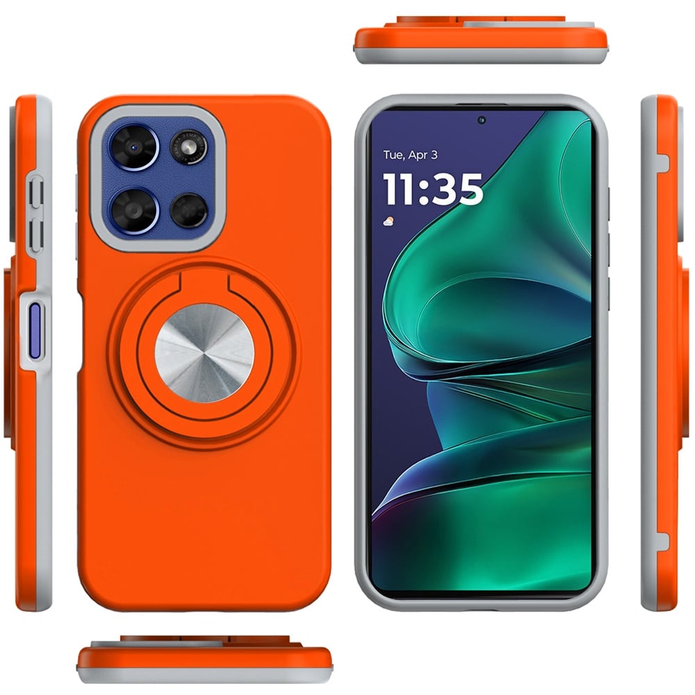 For Motorola Moto G Stylus 5G 2026 /2025 Metal Matte Hybrid with Invisible Rotational Ring Stand, Car Mount Friendly, Military Grade Slim Fit Sturdy Case Cover Cosmic Orange