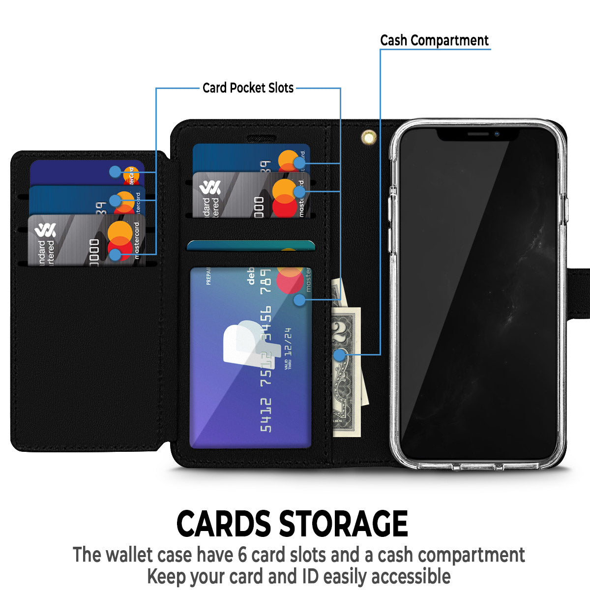 For Samsung Galaxy A26 PU leather Wallet 6 Card Slots folio with Wrist Strap & Kickstand Pouch Flip Shockproof Case Cover