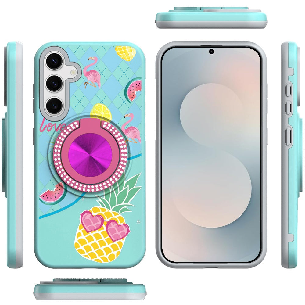 For Samsung Galaxy S26 Pattern Design Hybrid with Invisible Ring Stand & Magnetic Back, Shockproof Protective Grip Case Cover