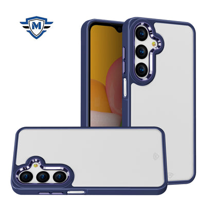 For Samsung Galaxy A36 Ultimate Heavy-Duty Shockproof Matte Acrylic Polished, Metal Buttons, Hybrid Bumper Thick Frame Case Cover Blue