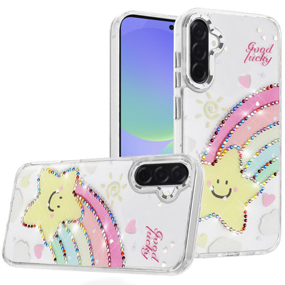 For Samsung Galaxy A36 Butterfly Resin Epoxy Diamond Design Metal Edged Hybrid Shockproof Heavy Duty Drop Protection Case Cover