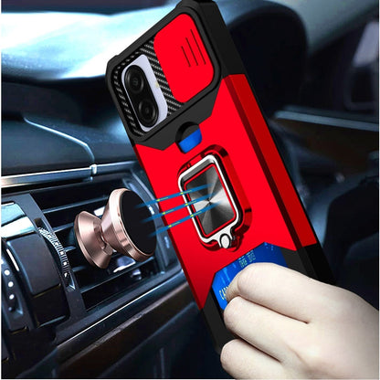 For Samsung Galaxy A07 Wallet Case with Ring Stand & Slide Camera Cover Back Credit Card Slot Holder, Military Grade Case Cover