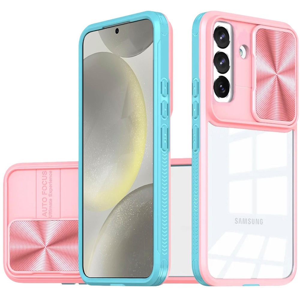 For Samsung Galaxy S25 Plus /S25+ /S24/Plus Hybrid Cases with Sliding Camera Cover Transparent Shockproof Bumper TPU Protective Case Cover Pink/Blue