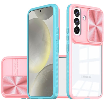 For Samsung Galaxy S25 Plus /S25+ /S24/Plus Hybrid Cases with Sliding Camera Cover Transparent Shockproof Bumper TPU Protective Case Cover Pink/Blue