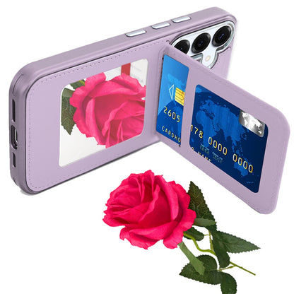 For Samsung Galaxy S26+ / S26 Plus PU Leather Wallet Cover with Credit Card Holder, Kickstand & Mirror Inside Slim Fit TPU & PC Hybrid Design Case Cover