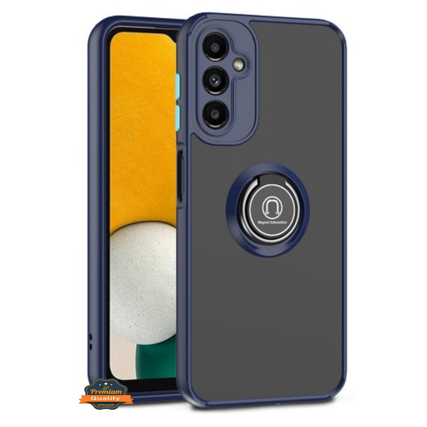 For Samsung Galaxy A37 5G Translucent Matte Back Hybrid with Rotatable Metal Ring Holder Kickstand Shockproof TPU (Fit Car Mount) Case Cover