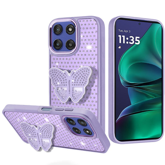 For Motorola Moto G Stylus 5G 2025 Butterfly Moveable Grip 3D Pop Stand Full Diamond Bling Sparkling TPU Fashion Hybrid Case Cover