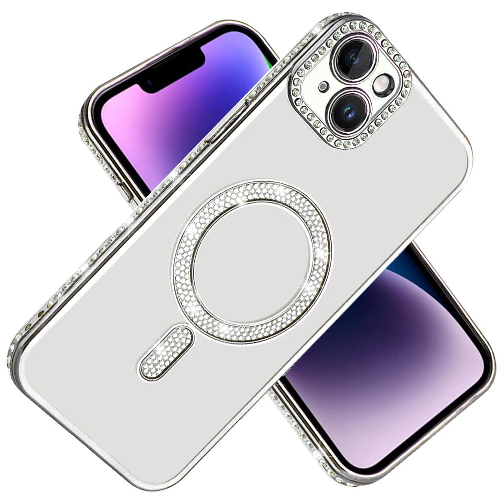 For Apple iPhone 11 Bling Case with Diamond Magnetic Circle, Transparent Slim Shockproof Hybrid Slim Fit Case Cover