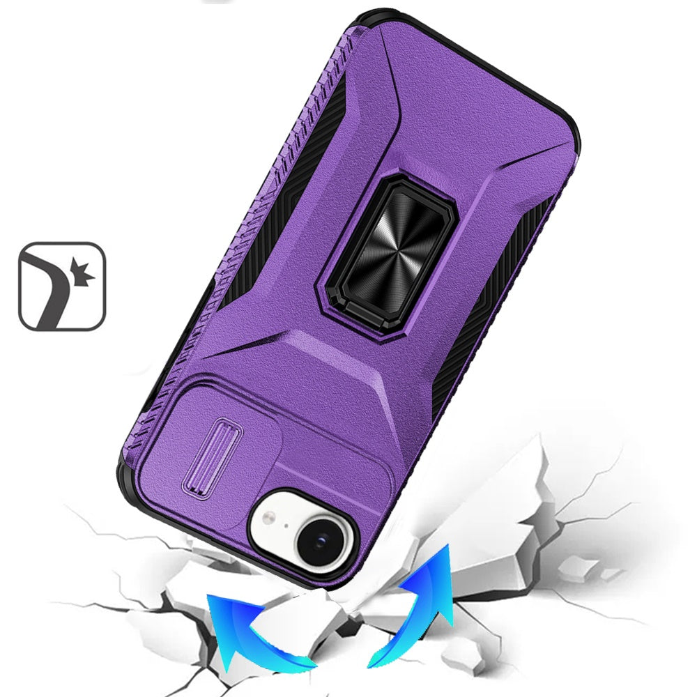 For Apple iPhone 17E /16E Case, Camera Cover with Magnetic Rotation Ring Stand, Military Grade Hybrid Hard TPU Shockproof Case Cover