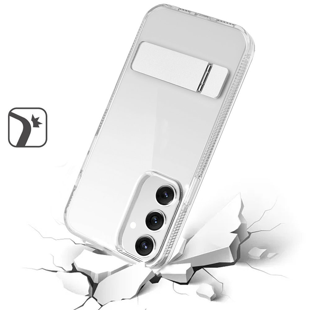 For Samsung Galaxy S25 Ultra Transparent with Sturdy Metal Kickstand Hybrid Dual Layer Tough Shock-Absorbent Slim Fit Hard PC + TPU Case Cover Clear